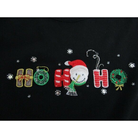CHRISTMAS Top T-Shirt Medium HO HO HO Bling Long Sleeve Santa Wreath Embellished - Picture 7 of 10